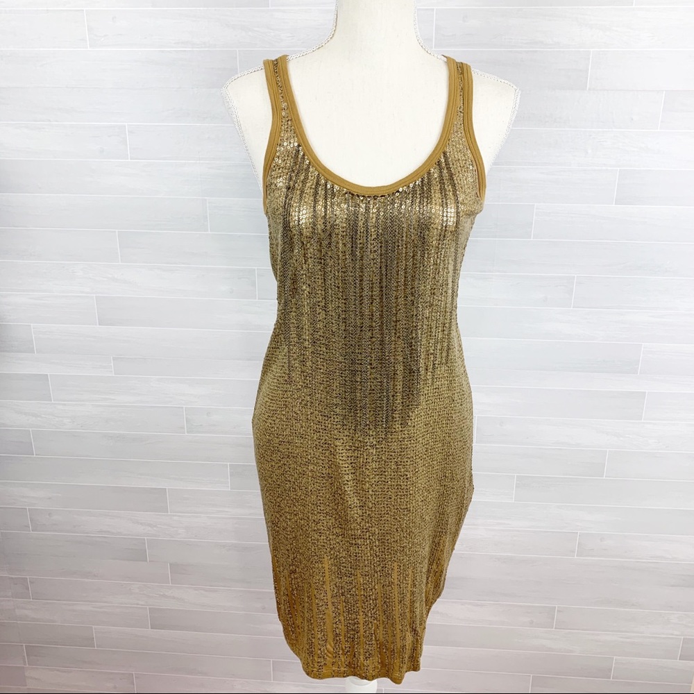 Michael Kors Gold Sequined Sleevelss Party Dress